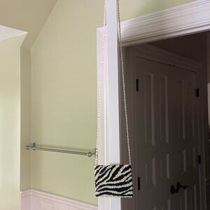 Black and white beaded mini bag with crystal and beaded chain